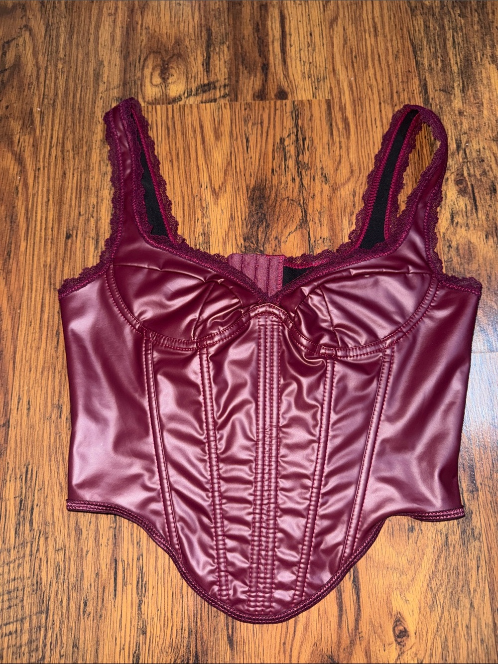 Women’s Burgundy Faux Leather Corset Tank Top 2.R2